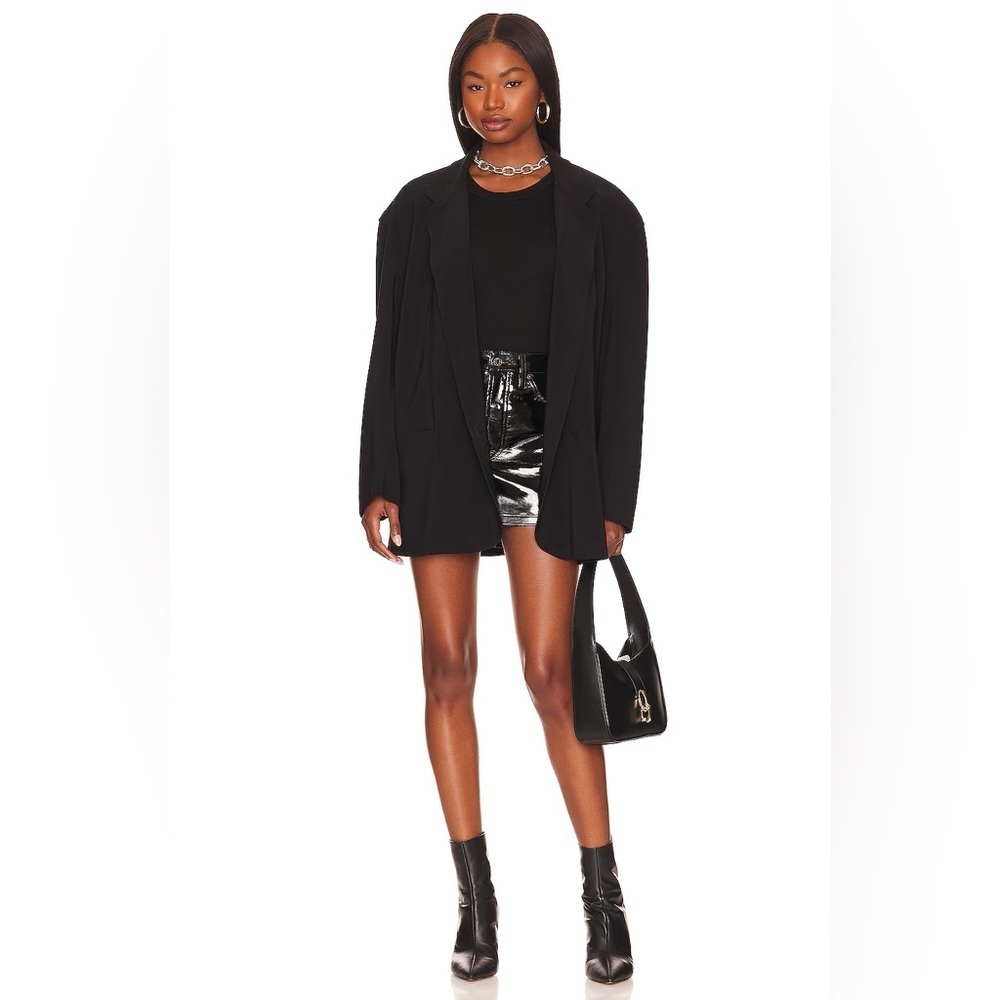 New Agolde Recycled Leather Liv Mini Skirt in Black Patent Leather in Size 31